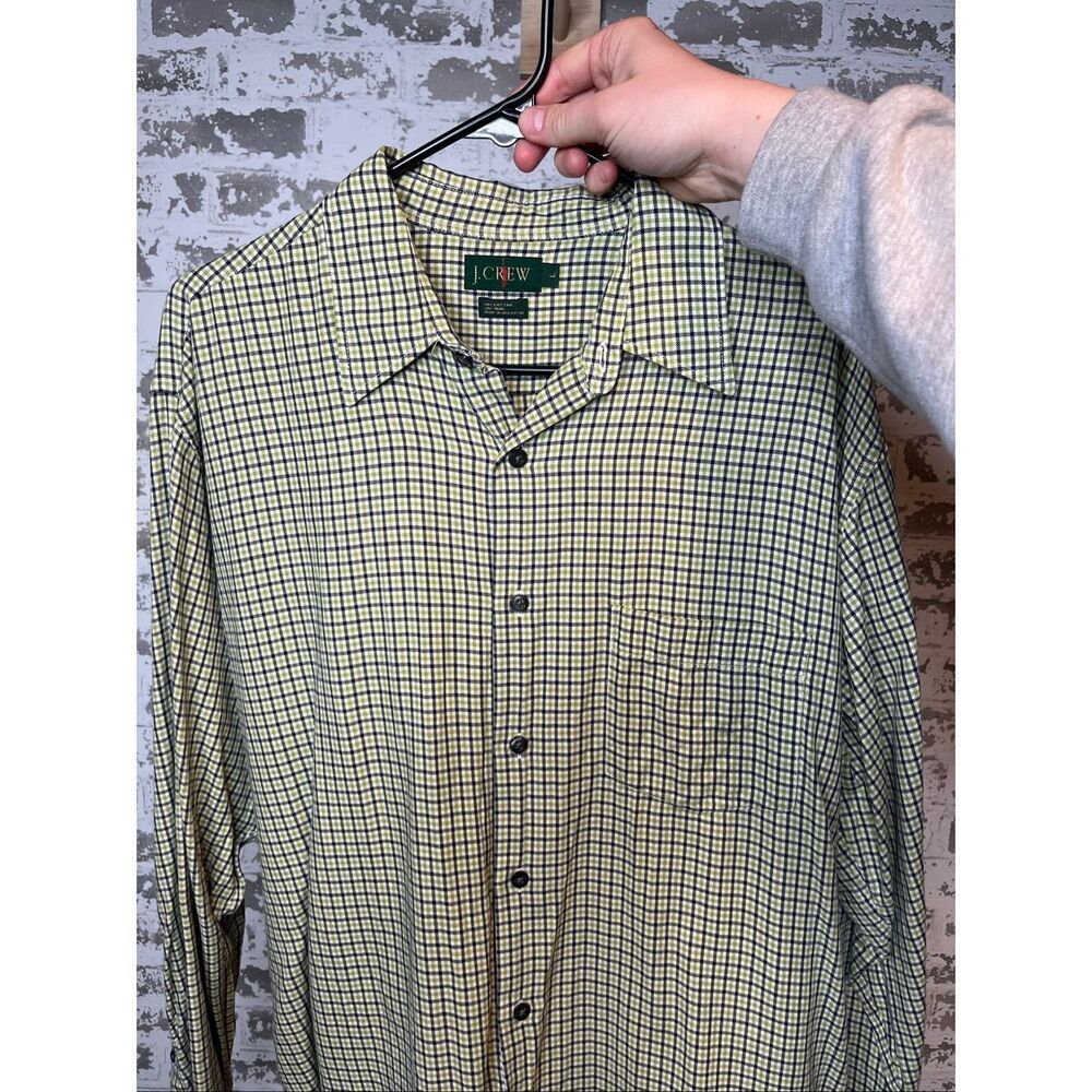 J. Crew | men green plaid cotton wool blend button down long sleeve